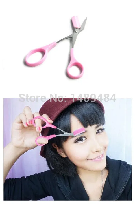 Prix de gros-gros Livraison rapide par courrier 50pcs Femmes Couleur rose Ciseaux à sourcils Tondeuse à sourcils avec peignes