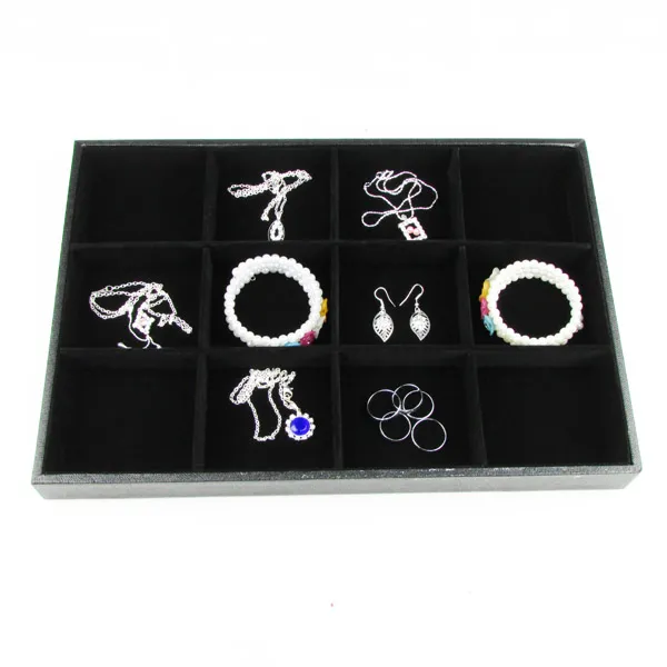 Tonvic variëteiten van hoogwaardige zwarte lederweer ketting Bracelet ring oorrang kralen sample compartiment sieraden show display TR1755807