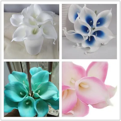 Toppkvalitet 1Pack / Parti 100pcs Real Touch Lily Calla Pvc Artificial Flower Buketter Hem Bröllop Bröllop Inredning Många färger