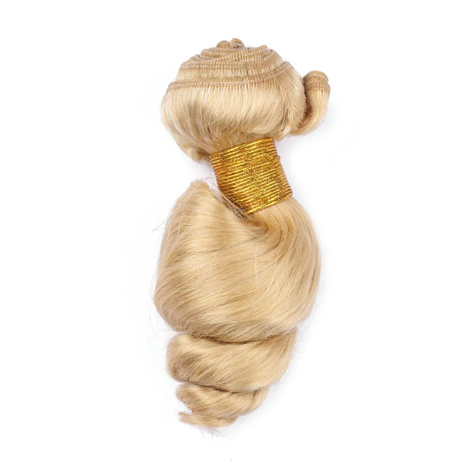 Onda solta Ondulado Cabelo Loiro Tece Alta Qulaity Loira # 613 Extensões de Trama Do Cabelo Humano Brasileiro 3 Pacotes 100g / pc Feixes de Cabelo Profundo Solto