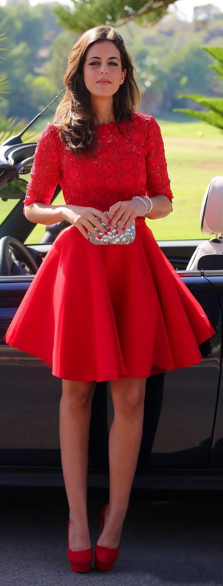 Короткие красные выпускные платья 2019 года с короткими рукавами винтажные кружевные лифы с высокой шеей
