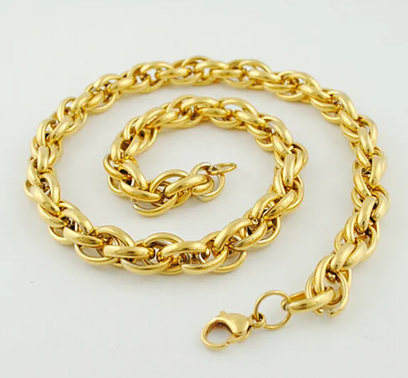 New Middle Eastern Style Gold Plated Pure 316L Stainless steel Charming Twist Oval Rope Chain Link Necklace in Men Jewelry 9mm 24''