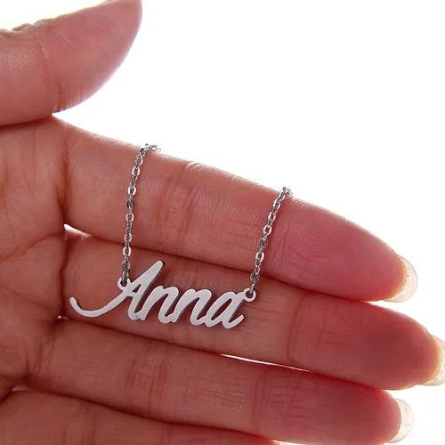 Anna Nameplate Personalized Name Necklace for Women Gold and Silver-Plated Stainless Steel Jewelry Pendant Charms