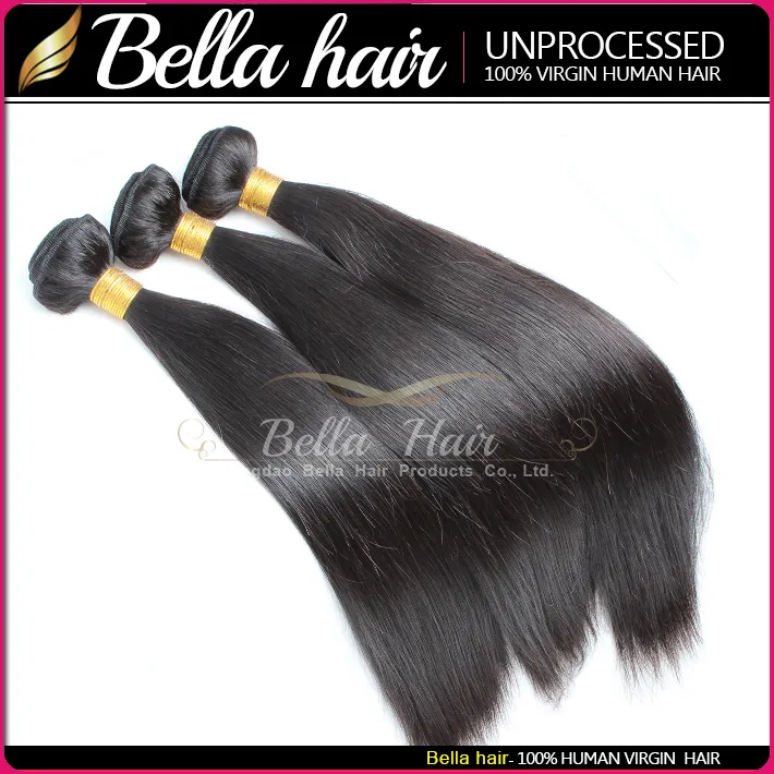 BellaHair – Extensions de cheveux brésiliens 100% naturels, tissage de cheveux, couleur naturelle, trame lisse et soyeuse, de 3, tête complète, 9A