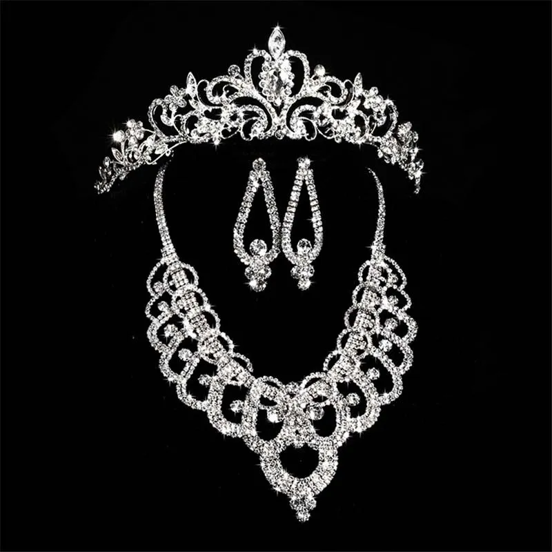Accesorios de coronas de diamantes nupciales Tiaras Collar de pelo Pendientes Accesorios Conjuntos de joyería de boda Precio barato Estilo de moda Novia