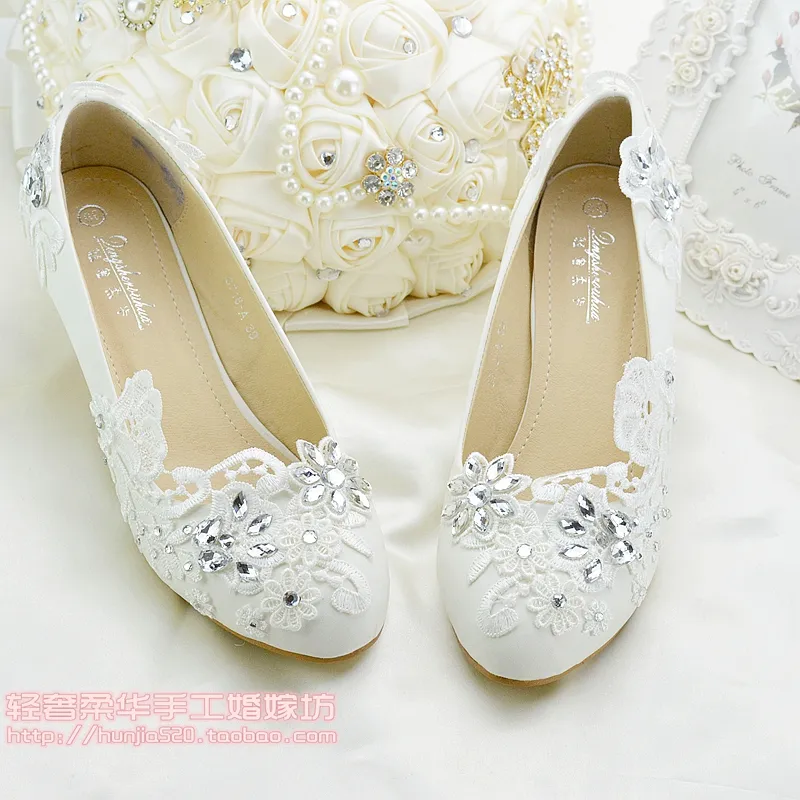 Scarpe da sposa con fiori in pizzo di cristallo Accessori da sposa Scarpe da sposa Scarpe economiche con tacco piatto e tacco basso Scarpe da sposa Slip on Taglia 4-Taglia 9