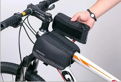 New Bike Front Tube Phone Bag Doble bolsillo 5.2 pulgadas Pantalla táctil Montar Ciclismo Suministros Marca bolsas equipo Bolsa de bicicleta Bolsa delantera de bicicleta