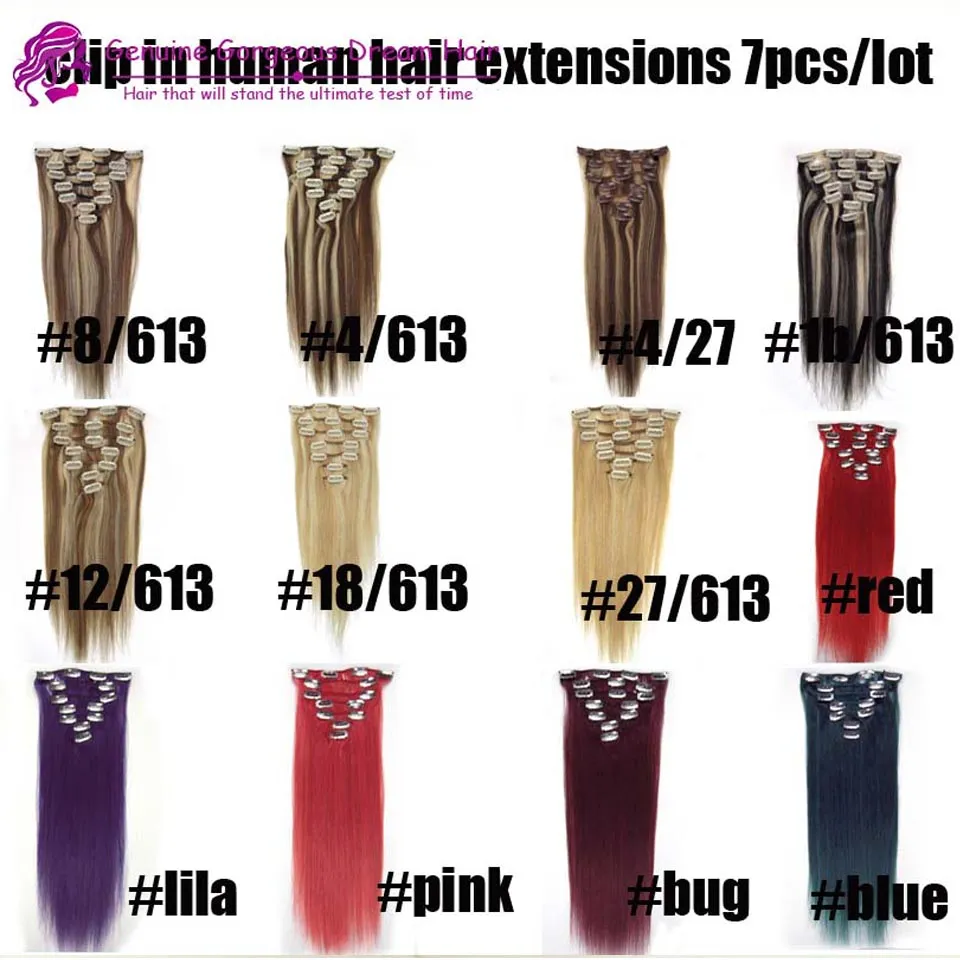 100% Human Remy Clip-in Indian Hair Extensions Layers Clip sur l'extension # 613 blond clip dans les extensions de cheveux humains