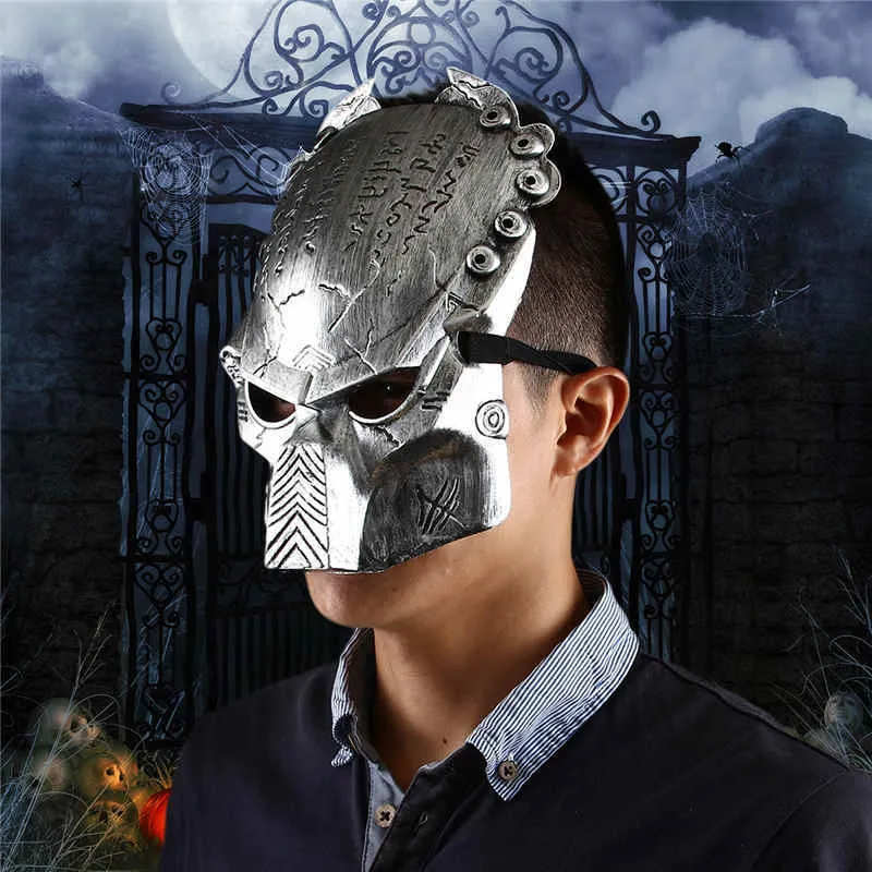 Coole Predator-Maskerade-Masken, Halloween-Requisiten, silberne Vollgesichts-Mardi-Gras-Film-Cosplay-Herrenmaske für festliches Geschenk, Maskerade-Partyzubehör