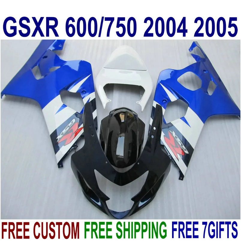 Set carrozzeria di alta qualità per carene SUZUKI GSXR600 GSXR750 04 05 K4 GSX-R600/750 2004 2005 kit carena blu bianco nero QE21