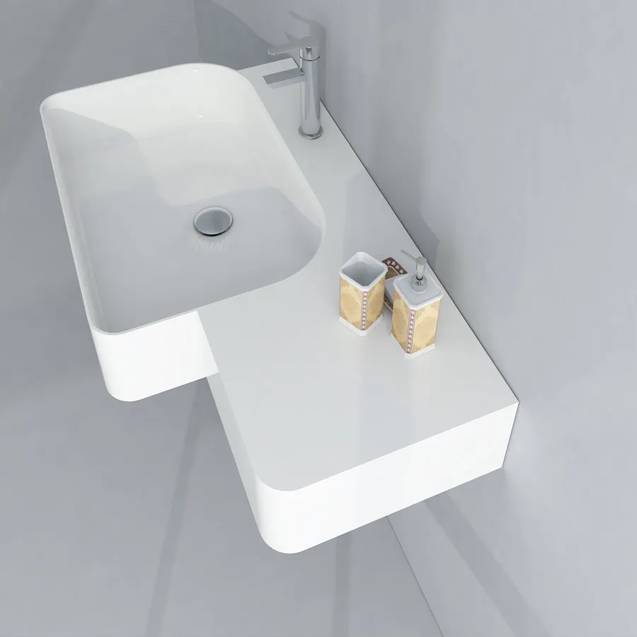 Lavandino sospeso in pietra con superficie solida, lavabo sospeso, portabiancheria RS38186