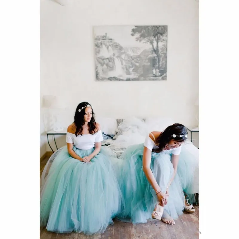Mint Green Tulle Tutu Skirts 2016 Bridesmaid Dresses For Beach Wedding Party Gowns Women Skirts Floor Length Skirts