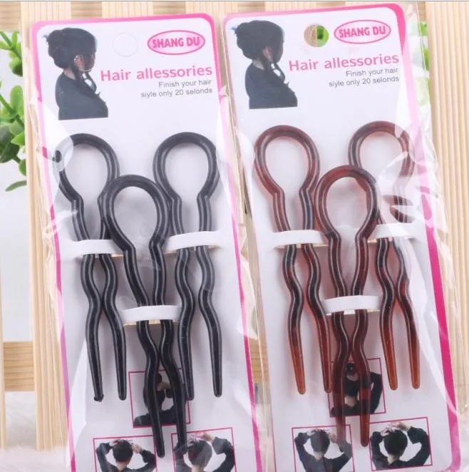 Hair Jewelry Fork Pick Pin Hair Maker Hairpin Hair Clips Headwear Handmade Black Hair Clips U Shape Braid Tool Hair Accessories