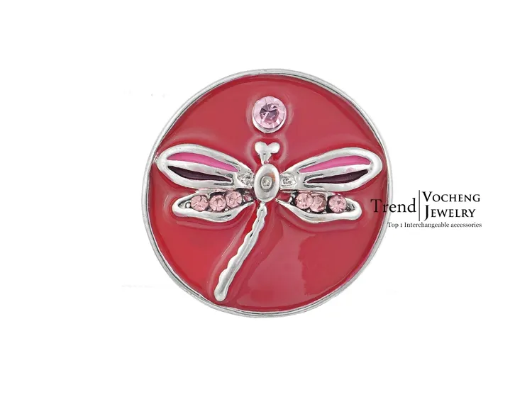 Vocheng Noosa DIY acessório de joias fashion botão de pressão de libélula vermelha Vn2006613079
