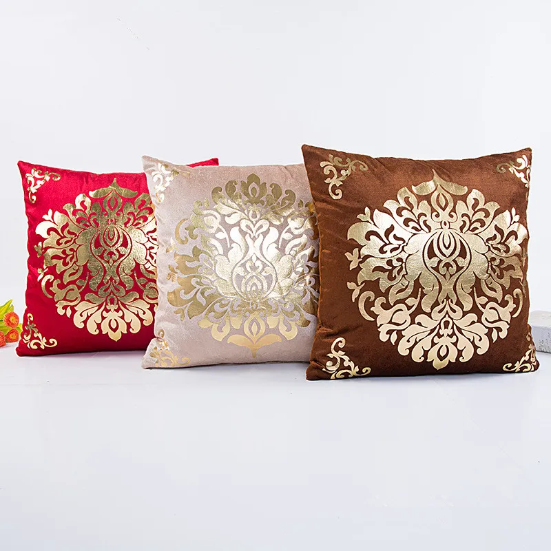 Cushion Cover Floral Gold Velvet Luxury Pillow Case for Sofa Bed Vintage Pillow Covers Soft Home Decor 18*18