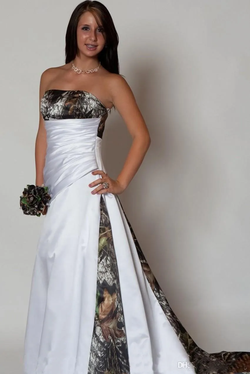 New Arrival Strapless Camo Wedding Dress with Pleats Empire Waist A line Sweep Train Realtree Camouflage 2016 Betra Bridal Gowns3033661