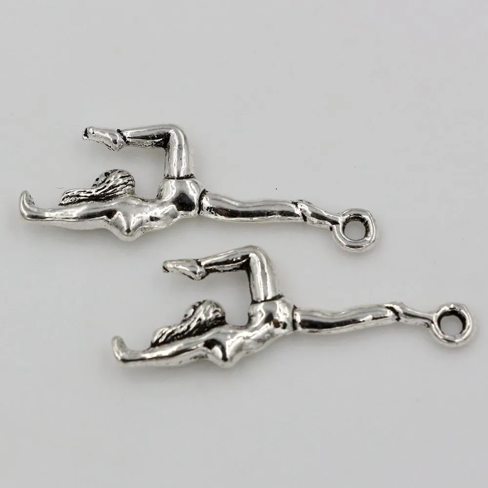 Hot ! Antique Silver / Antique Gold Double-sided design Gymnastics Gymnast Athlete Charms pendants DIY Jewelry 11 x 30mm