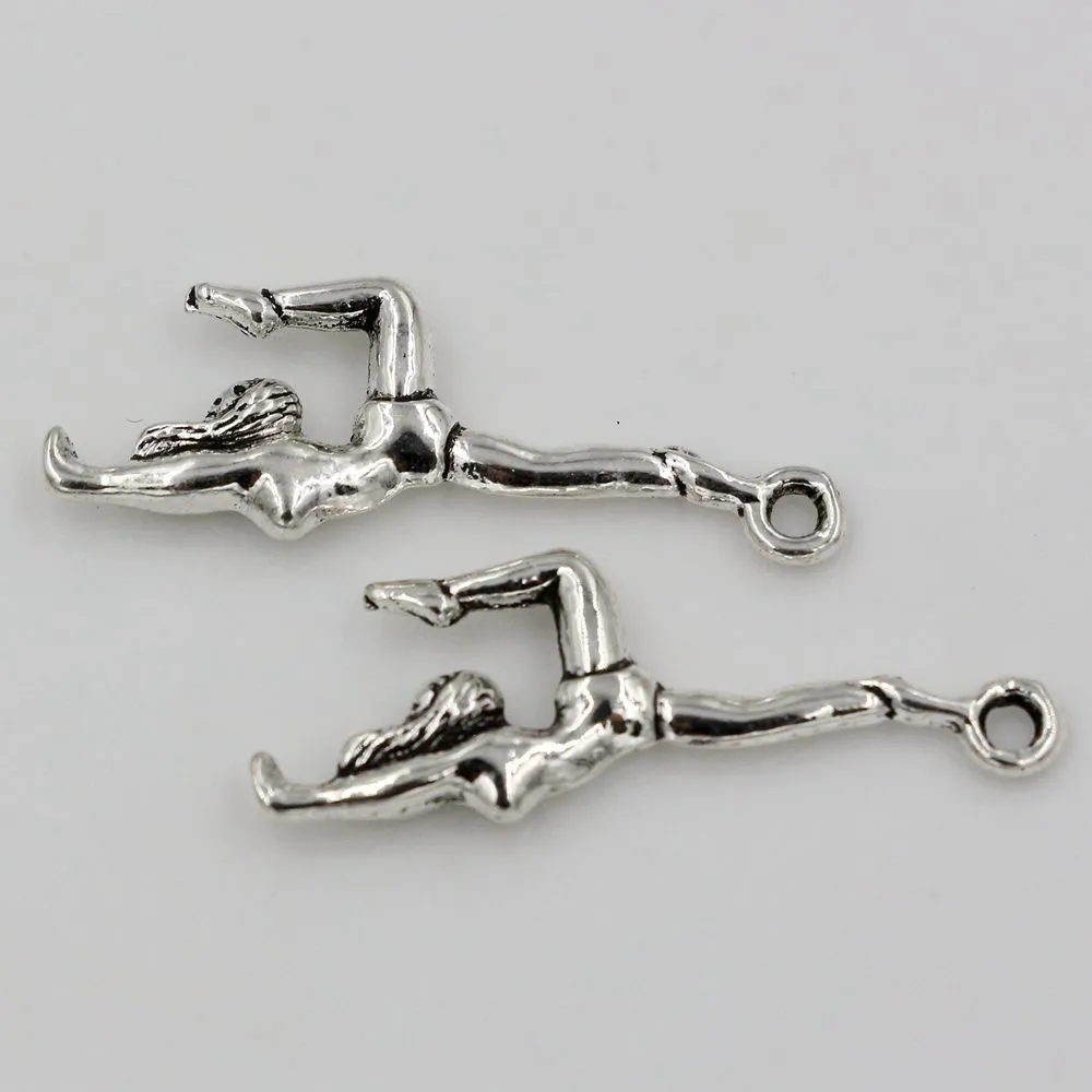 Горячей ! Antique Silver / Antique Gold Двухсторонний дизайн Гимнастика Gymnast Athlet Charms Подвески DIY Ювелирные изделия 11 x 30 мм