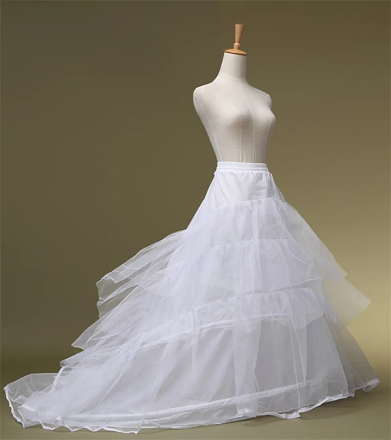 Lagen Tule 3 Hoops Petticoat Crinoline voor Bruidsjurken met Trein Gratis Grootte Trouwjurken Onderrok Petticoat Slip