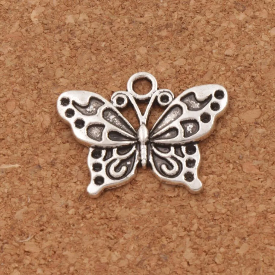 Witte Pauw Anartia Jatrophoe Butterfly Charm Beads 100 stks / partij 24.8x19.1mm antiek zilver Hangers Sieraden DIY L1128