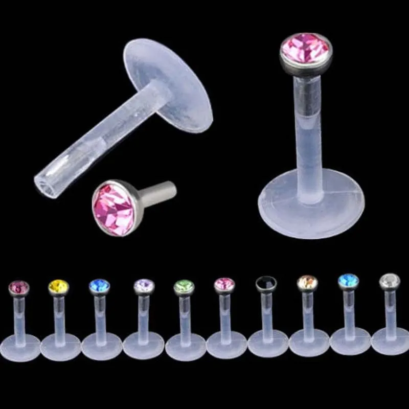 10x mixte blanc/noir acrylique CZ cristal Monroe lèvre Labret barre anneau goujon Piercing bijoux de corps