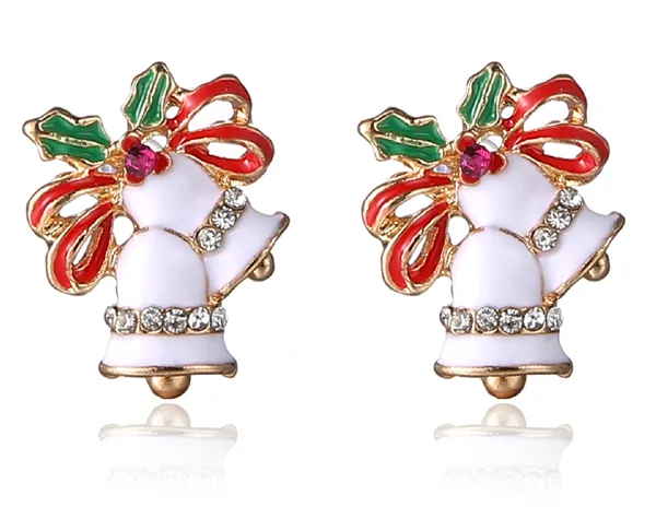 Christmas Bells Stud Earrings Korea Fashion Exquisite Diamond Rhinestone Stud 18mm 5g Christmas Gift White Red Color