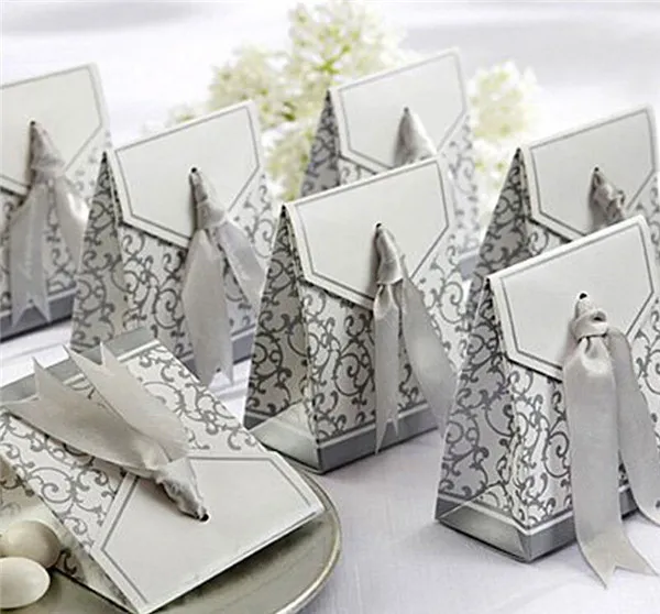 Ribbon Wedding Candy Paper Box Creative Golden Silver Ribbon Wedding Favours Party Gift Candy Paper Box Boxes Candies Favou266P