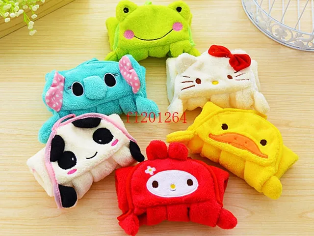 Microfiber Fabric Nursery Hand Towel Soft Plush Fabric Cartoon Animal Wipe Hanging Bathing Towel