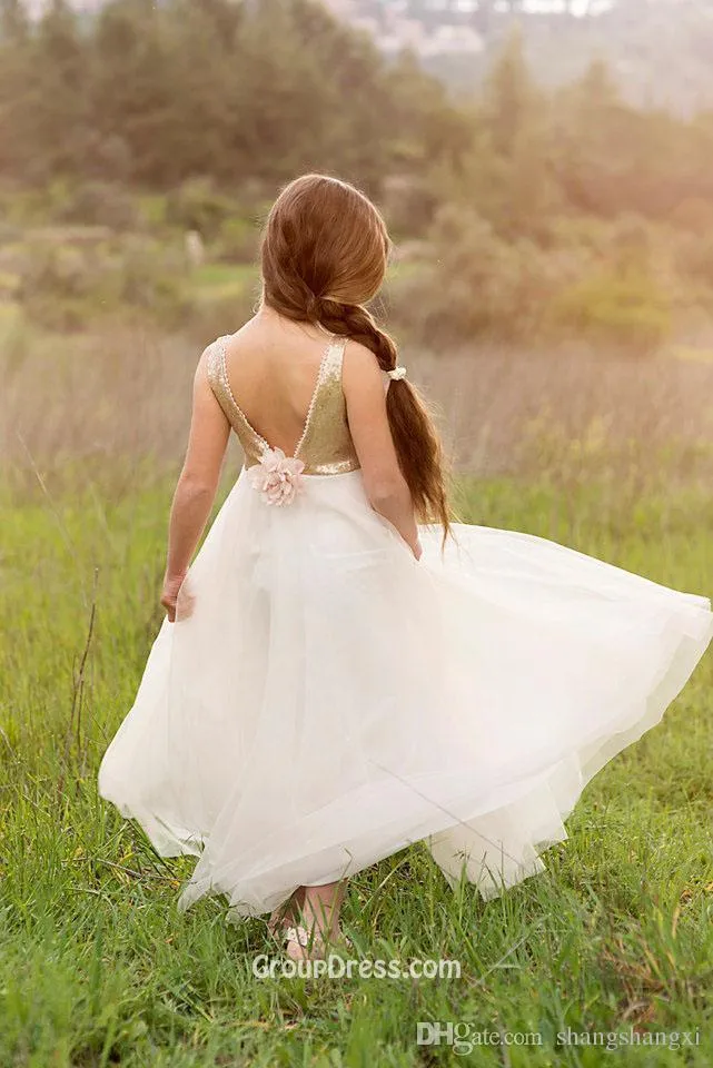 Fantástico Verão Baby Girl Dress Prom para meninas vestidos de festa de dança Floral 3D Applique Backless lantejoulas vestidos de tecido da menina de flor