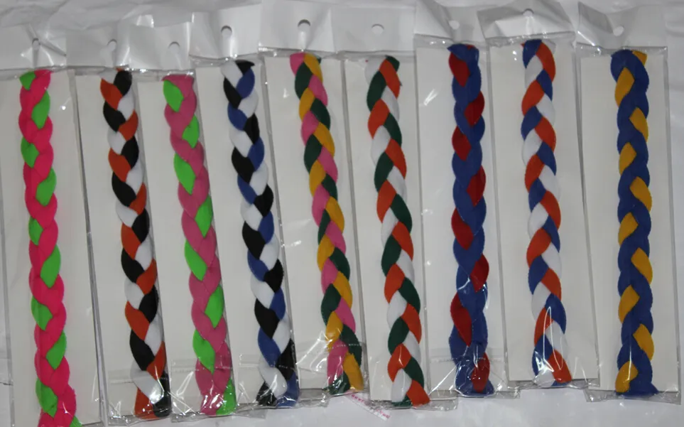 Hot Selling 2015 voor Kerstmis softbal hoofdband 3 touw gevlochten hoofdband 6 stuk sport gevlochten elastische hoofdbanden voor meisjes softbal