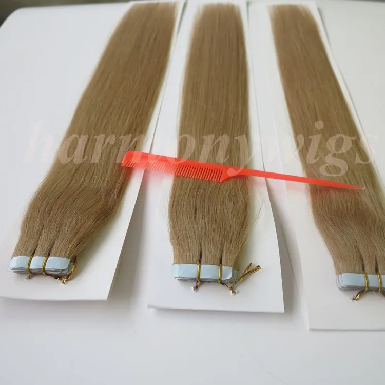 髪の延長で50g 20個のテープのテープ18 20 22 24インチ＃22色接着剤の皮の緯糸ブラジルのインド人の髪の毛
