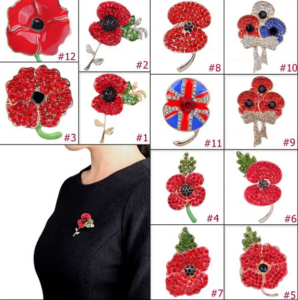 30 Style Princess Kate Brosch Poppy Flower Diamante Crystal Broach Bankett Badge Brosch Pin Bröstpanna Poppy Brosch Pins Gratis frakt