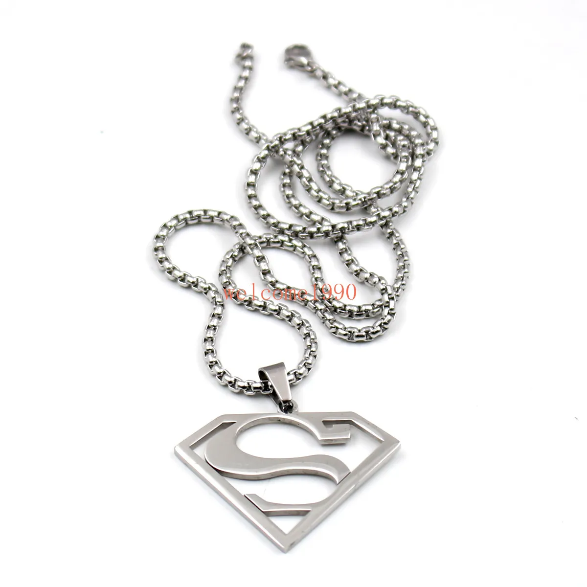 Gold Silver Svart rostfritt stål 15 tum Superman -logotypen Pendant Men039s Gift Fashion Rolo Chain Necklace 24 Inch Lenght4013632