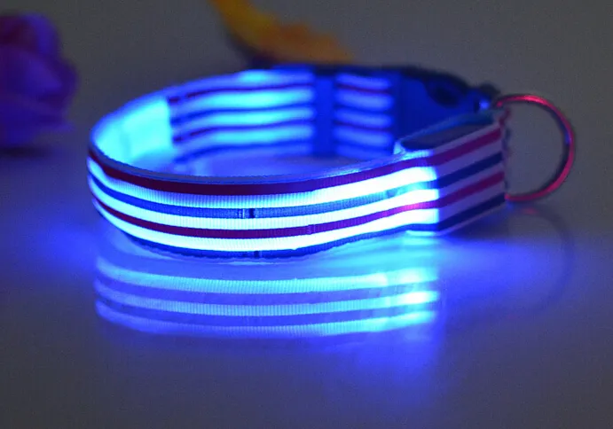 New arrival colorful stripe design collar Pet Dog Safety LED Collar LED Light up Flashing