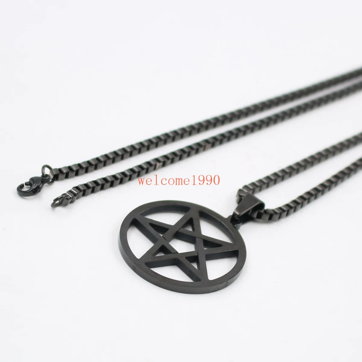 18 ''- 32 ''는 2.4mm 블랙 박스 체인 스테인레스 스틸을 선택하십시오 Cool 유태인 Wicca Inverted Pentagram religion 펜던트 목걸이 체인