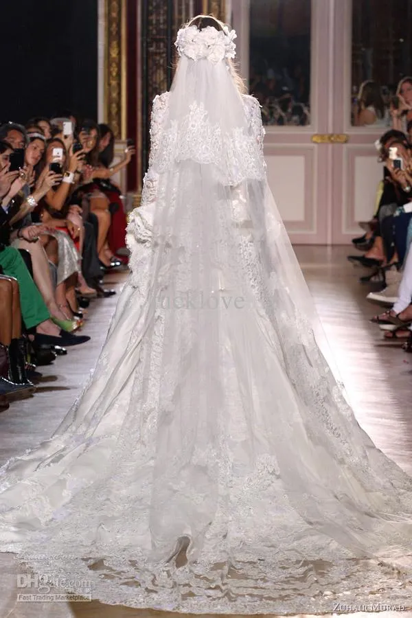 Luxry Zuhair Murad 2 Tiers Long 3 M Cathedral Lace Edge Bridal Mantilla Wedding Velare Pettine