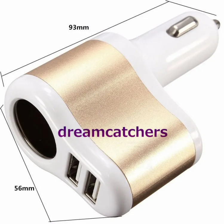 3 in 1 Dual USB Ports Aluminium Car Charger Cigarette Lighter Power Socket Adapter Universal for iphone 7 Samsung S7 HTC Blackberry