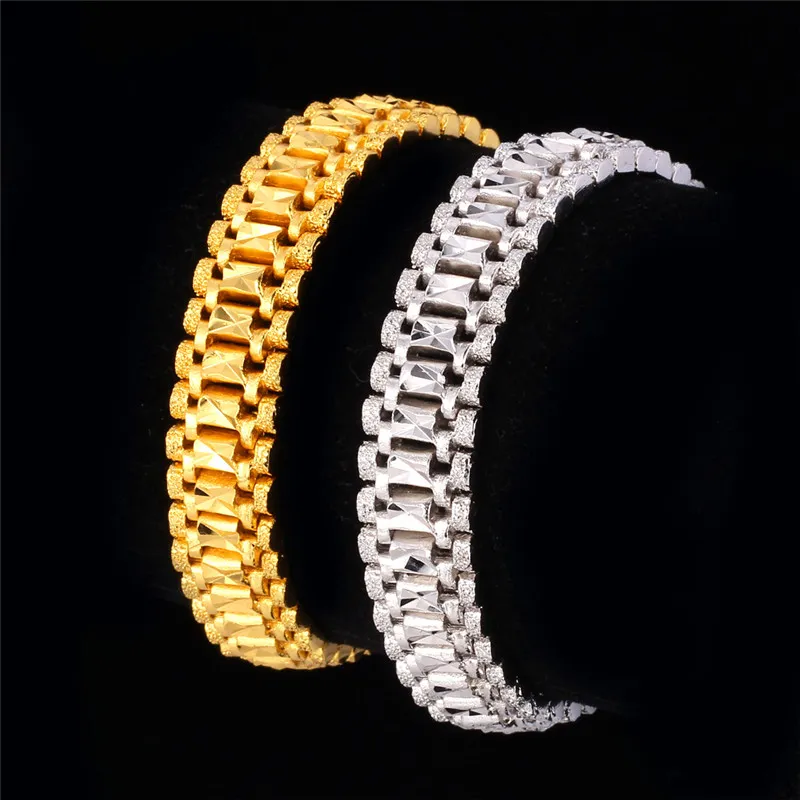 18K Gold Bracelet Men Jewelry Rock Style Platinum Plated 19cm 12MM Thick Chain Link Bracelet Whole256f