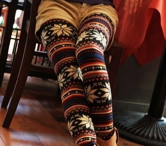 2014 da menina de tricô retro moda Casual selvagem cervos floco de neve Leggings Pant inverno quente calças de neve Legging frete grátis