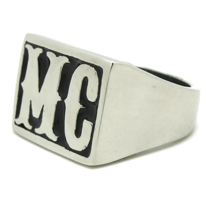 رائعة حقا !! 1 قطعة الأزياء والمجوهرات الفضة mc biker style ring 316l الفولاذ الصلب الفضة بارد رجل الصبي الدراجات النارية أعلى جودة الدائري