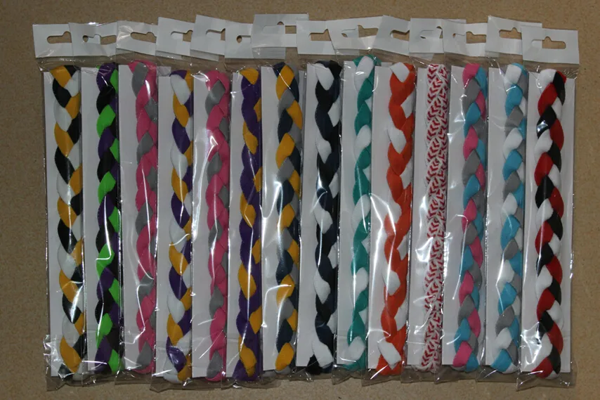 Hot Selling 2015 voor Kerstmis softbal hoofdband 3 touw gevlochten hoofdband 6 stuk sport gevlochten elastische hoofdbanden voor meisjes softbal