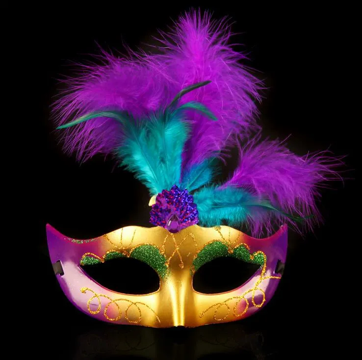 Máscaras Princesa ouro poeira máscara de penas penas fofas Halloween traje bola masquerade máscara de festa presentes4881543