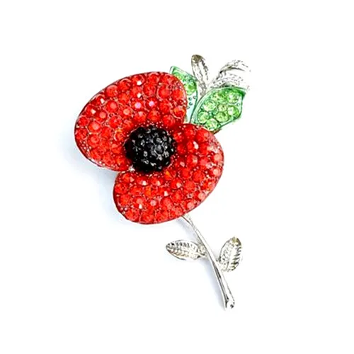 DHL Bright Red Austria Crystals Poppy Flower Pin Brooch Wholesale Poppy Brooches British Memorial Days Gift Poppy Badge