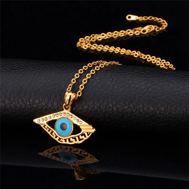 Ny design vintage blå onda ögon 18k guld pläterad choker halsband dingle örhängen strass smycken setS5456502