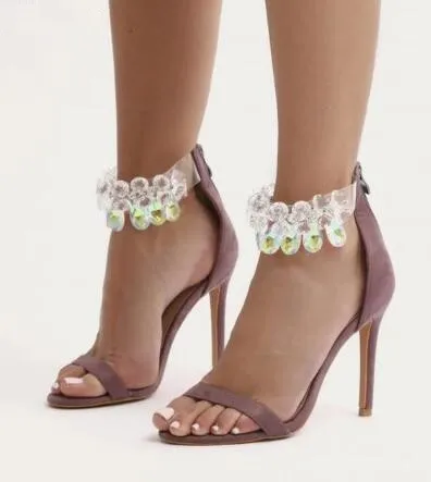 Mode rhinestone clear pvc transparenta sandaler skor kristall fotled wrap lady stiletto sexiga höga klackar pumpar fest klänning skor