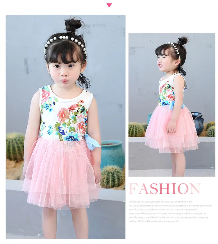 1-5 YRS Girls Floral Tutu Dresses, Summer Cotton Tulle Sukienka, Baby Kidded Party Odzież, 5BB406DS-93