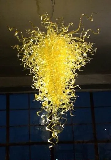 Элегантные желтые люстры искусства кулон-лампа модная живая столовая светодиодные светильники стиль взорванные стеклянные люстры