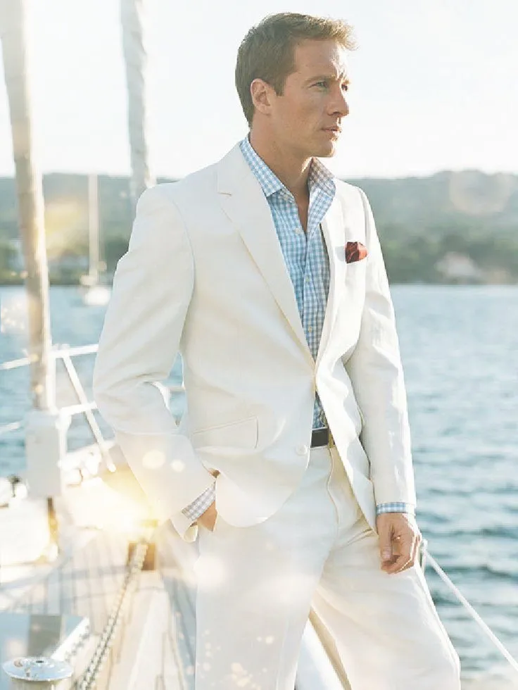2015 White Linen Blazer Custom Made Linen Suit Sharp Look Tailored Groom Suit Bespoke Mens Linen Suits For Wedding Tuxedos For Men N7