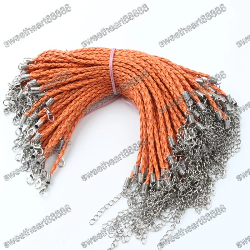 100ps / 21 couleurs 20 5cm cuir tressé chaîne de charme bracelets amour pour perle fermoir à homard chaîne à maillons 326D