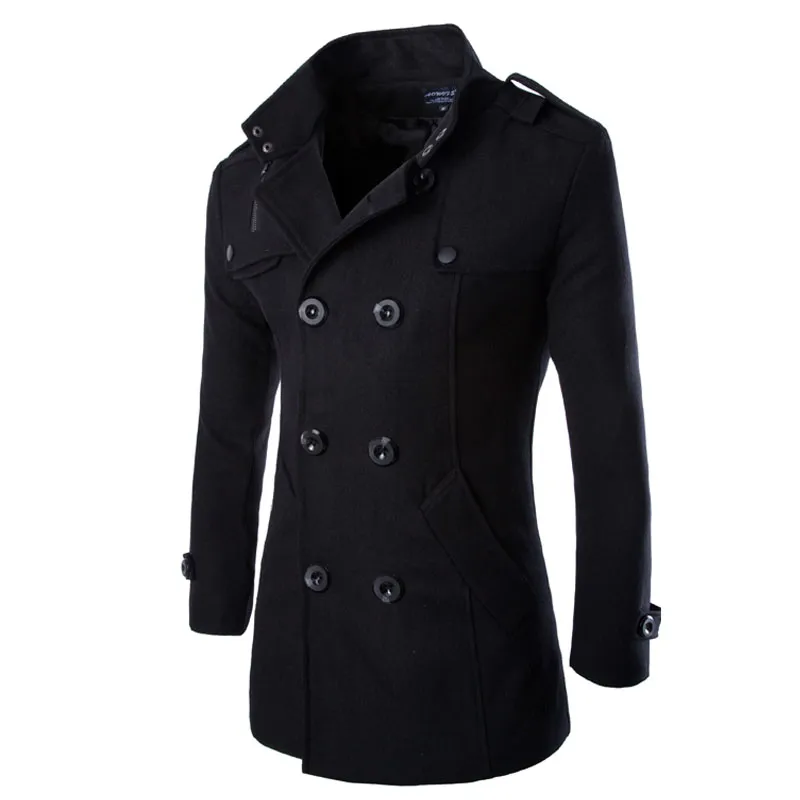 Fall-mode winter herenjassen en -jassen duffelcoat stijlvolle Britse stijl single-breasted mens pea coat wollen trenchcoat